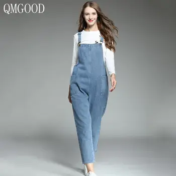 

QMGOOD 5XL Plus Size Jeans Women Denim Overalls Stretch High Waist Long Fashion Jeans Pencil Pants Rompers Jumpsuit Blue Jeans