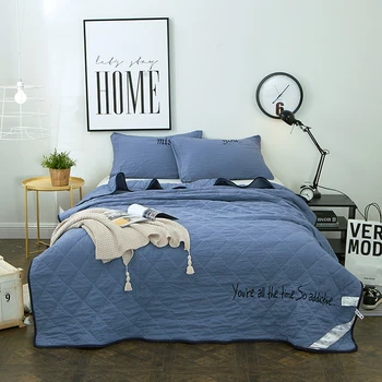 

Fashion Summer Thin Soft Cotton-like Washed Twin/Full/Queen Size Quilt Coverlet Plain Solid Color Jeans Blue Purple Pillowcases