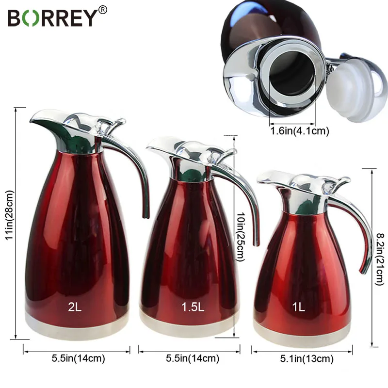 Термос из нержавеющей стали BORREY 2L термос для горячей воды с изоляцией кофейник в