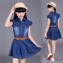 Джинсовое Ковбойское платье для детей 4, 5, 6, 7, 8, 9, 10, 11, 12, 14, 15 лет, летнее платье для девочек-подростков, новая одежда, 48