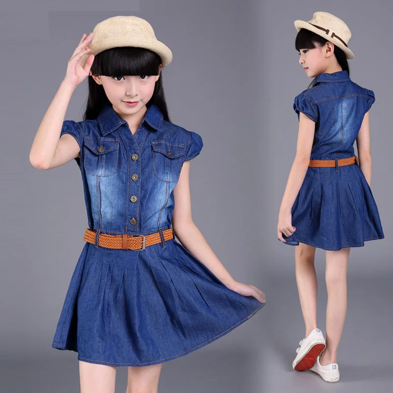 

4 5 6 7 8 9 10 11 12 14 15 Years Old Children Kids Denim Cowboy Dress For Teens Girls Summer Dress Vestidos Clothes New 2018 48