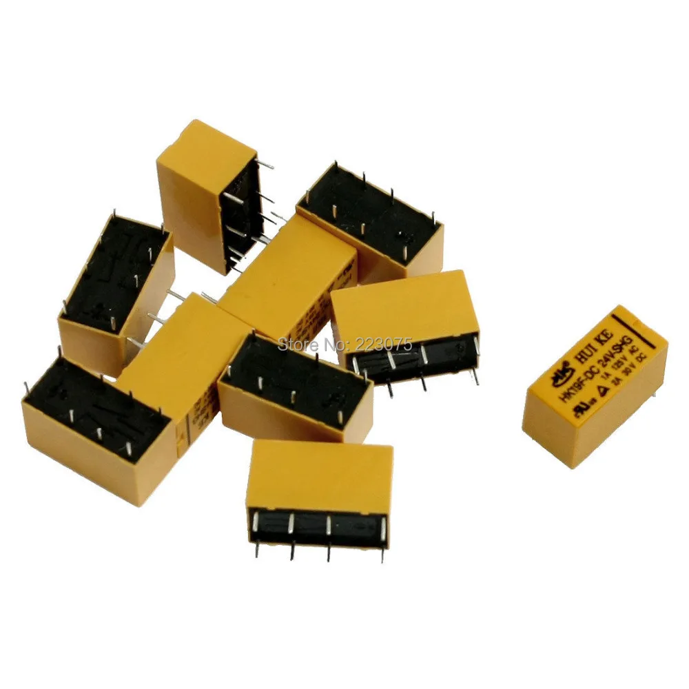 

DC 24V Coil DPDT 8 Pin 2NO 2NC Mini Power Relays PCB Type HK19F 10 Pcs/lot