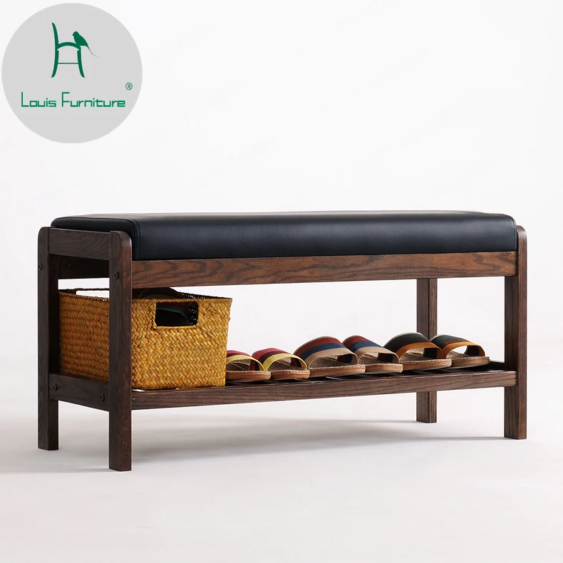 

Louis Fashion Stools & Ottomans Simple Solid Wood Change Shoe Stand Simple Hall Birch Modern Soft Pack Imitated Leather Cushion