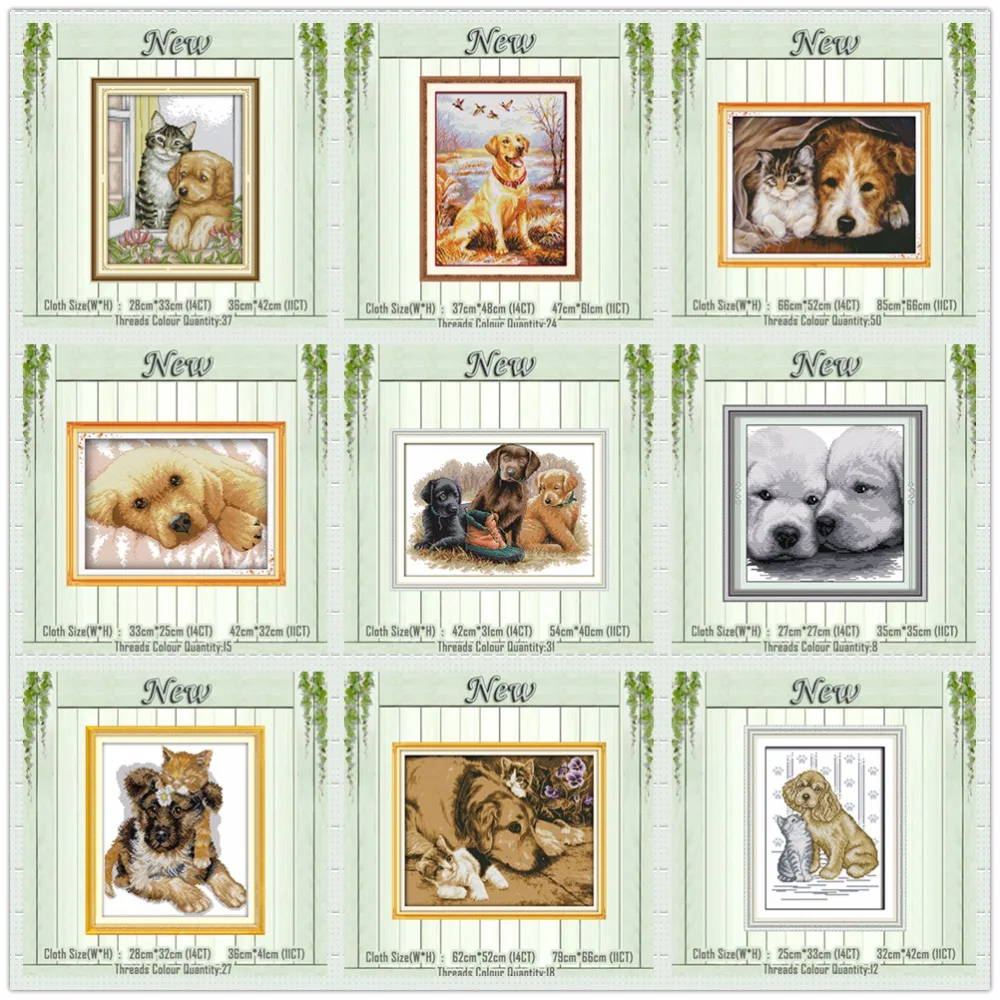 

Cat and Dog animals Labrador puppy painting counted printed on canvas Cross Stitch kits DMC 11CT 14CT needlework Sets embroidery