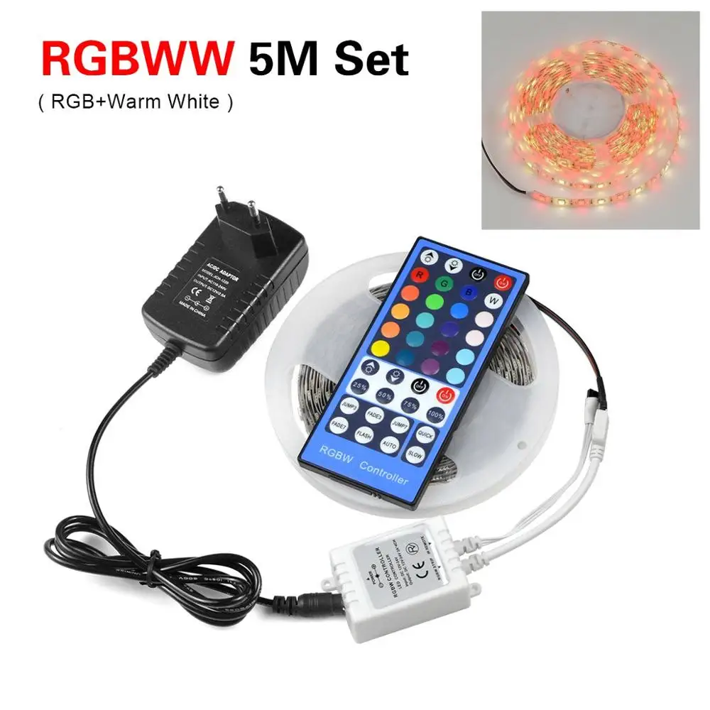 220 В 110 В Светодиодная лента светильник 5 м 10 м RGB RGBW RGBWW 5050 SMD DC 12 В гибкая лента лампа диодный пульт дистанционного управления+ адаптер 3A/5A - Испускаемый цвет: 40keys RGBWW 5M Set