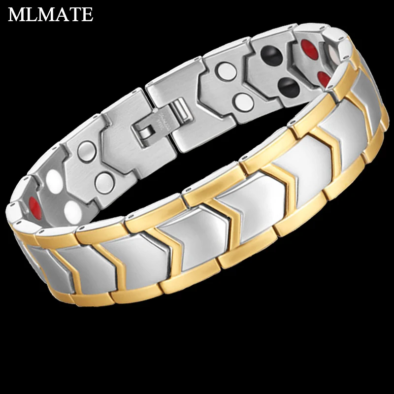 

Adjustable Length Men/Woman 316L Stainless Steel Chain Magnetic Health Care Gold Bracelet Jewelry
