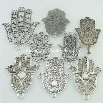 

15898 8PC MIX Vintage Faith Religions Hand Of Fatima Hamsa Hand Pendant Jewish Judaica