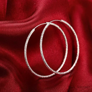 

Scrub Round Circle Big Hoop Earrings for Women 925 Silver Round Earring European Brand Fine Jewelry Gift 2019 Hot Sale