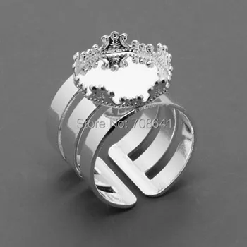 

Blank Ring Settings with Round Crown Bezel Cabochons Bases Filigree Wide Rings Open Rings DIY Jewelry Findings Silver Plated