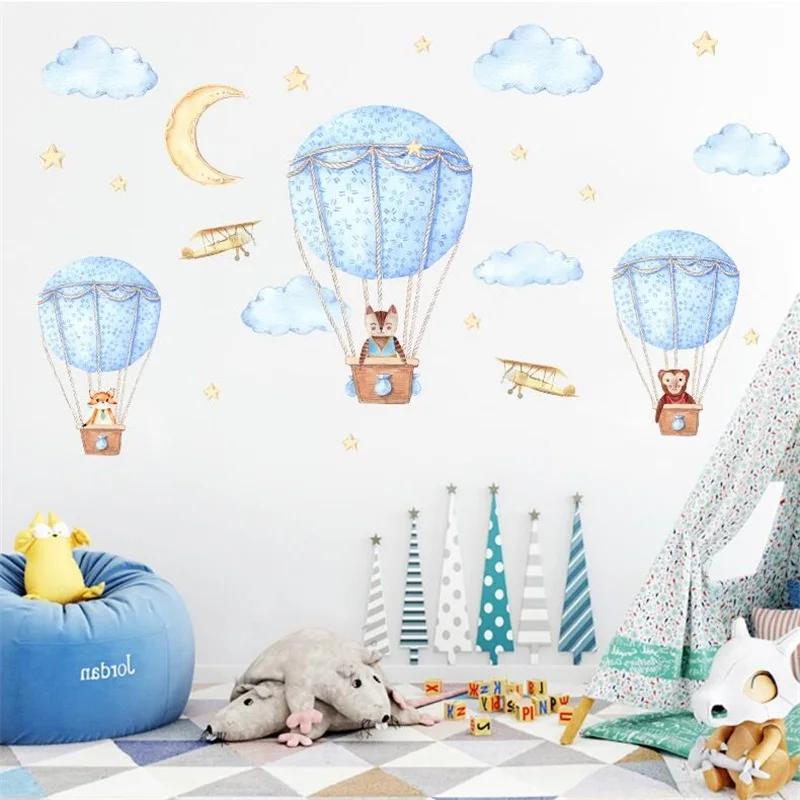 Креативные виниловые милые Мультяшные животные воздушный шар Луна Сделай Сам съемные настенные наклейки для гостиной украшения дома Наклейка на стену