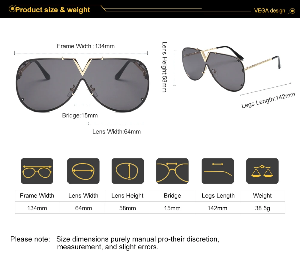 VEGA Eyewear Big Frame Vintage Oversized Sunglasses Women Pilot Sun glasses Female Oversized Glasses Clear Lens Mirror 227 (2)