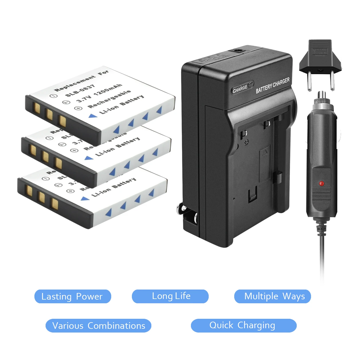 

3X SLB-0837 0837 0737 FNP-40 D-Li8 KLIC-7005 K7005 Battery+Battery Charger for SAMSUNG Digimax I5 I6 I50 L60 NV3 L83T L20