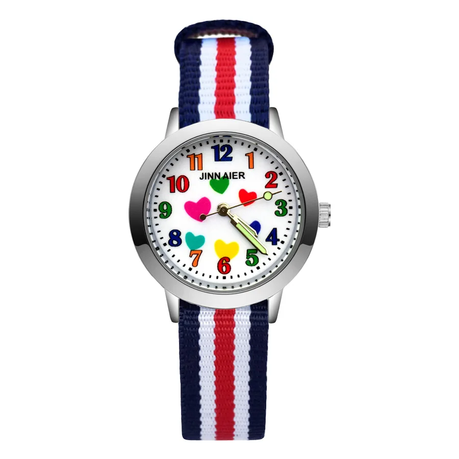 Cartoon Cute pretty Heart-shaped style Children's Watches Kids Student Girls Boys Quartz Nylon strap Wrist Watch JA158
