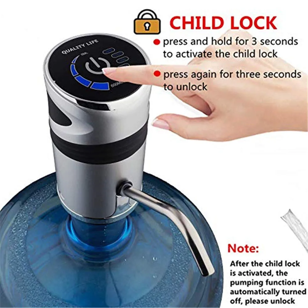 Electric USB Charged Water Dispenser Pump 0.6L Fixed Water Quantity Pump With Children Lock for 5L Drinking Bottles