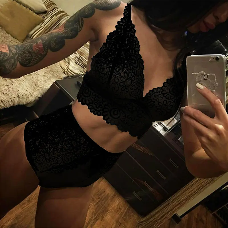 

CZCCWD Summer New Lingerie Set Fashion Sexy Bra Set Transparent Push Up Lace Lingerie Black Red White Sexy Bra And Panty Sets