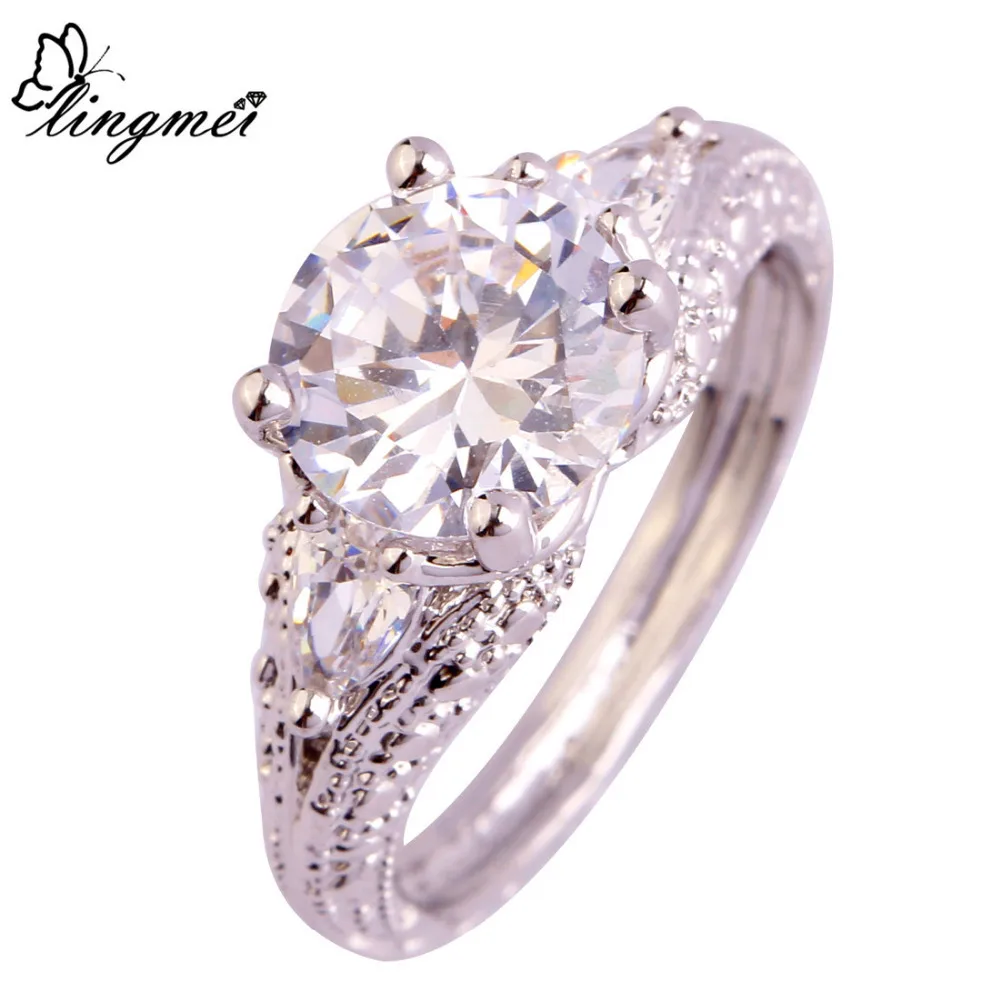 

lingmei Free Shipping Shiny White CZ Popular Silver Color Ring Women Wedding Jewelry Size 6 7 8 9 10 11 Couples Rings Wholesale