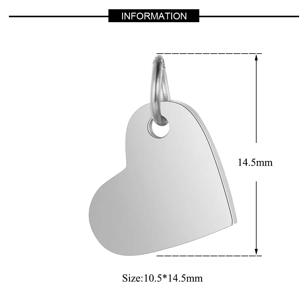 5pcs/lot 316 Stainless Steel Mirror Polished 14mm Heart Tag Charm Pendant for Bracelet Necklace DIY Jewelry Making Charms