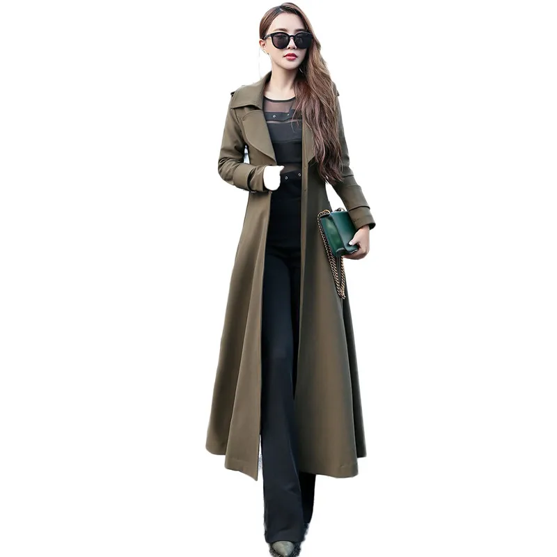 

2019 Spring Fashion Women Classic Single-Buttun Trench Coat Clothes X-Long Slim Overcoat Female Windbreaker Plus Size 5XL M236
