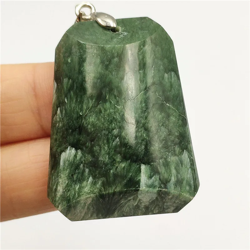 

Natural Green Seraphinite Necklace Pendant Stone 39x29x8mm Women Men Rectangle Crystal Lucky Anniversary Love Gift Pendant AAAAA