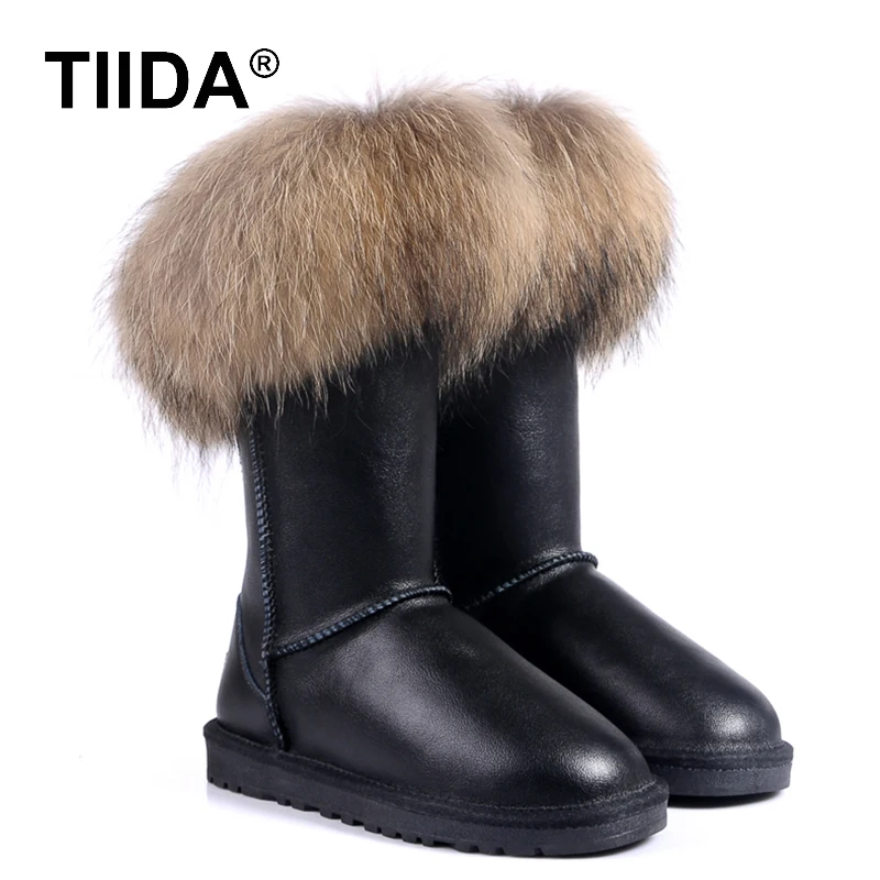 TIIDA 2016 Fashion snow boots Women Winter boots 100% Genuine Leather Warm Snow Boots Waterproof Woman boots Free Shipping