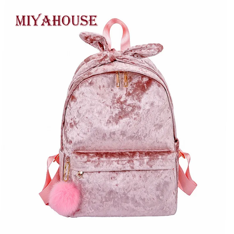 

Miyahouse Velvet Backpacks Women Cute Hairball Backpack High Quality Female Portable Travel Rucksack For Young Girls School Bag
