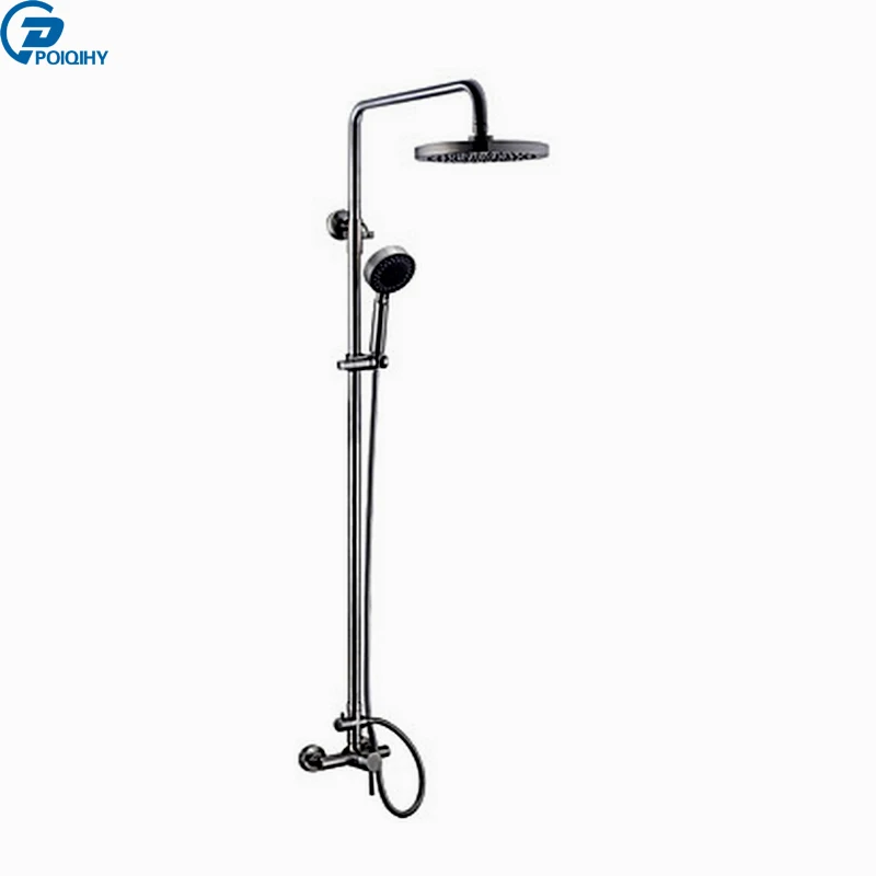 

POIQIHY Chrome Bath Shower Set mixer tub 8" Rainfall Shower Faucet Single Handle with Hand Shower