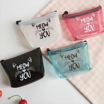 

12PCS/LOT Cat Pencil Case Girl Pen Holder Pouch Stationery School Supplies Birthday Party Favor PU Pencils Storage Bts Wholesale