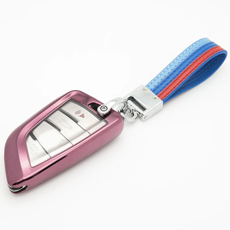 Автомобильный ключ чехол для нового BMW 2, 5, 6, 7, серия X1 X3 X4 X5 X6 M5 F45 G30 G31 G32 G11 F90 F48 G01 F15 F16 F85 держатель Чехол сумка для ключей - Название цвета: Pink with RBB