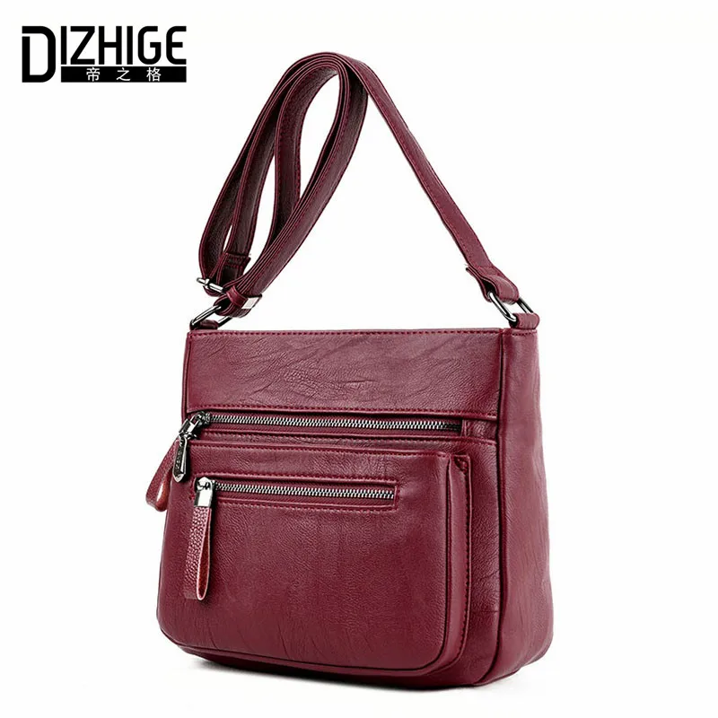 

DIZHIGE Brand 2017 High Quality Sheepskin Women Messenger Bags Shoulder Genuine Leather Bags Women Double Zippers Crossbody Bags