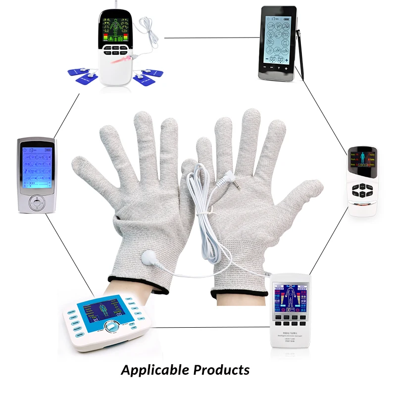 1Pair Breathable Tens Conductive Massage Gloves + Cable Use With Acupuncture Physiotherapy Massager/Digital Tens Pulse Machine