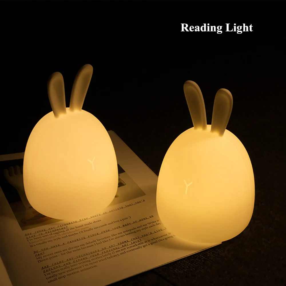 SuperNight Rabbit LED Night Light Vibration Touch Sensor Colorful USB Silicone Bunny Bedside Table Lamp for Children Kids Baby (11)