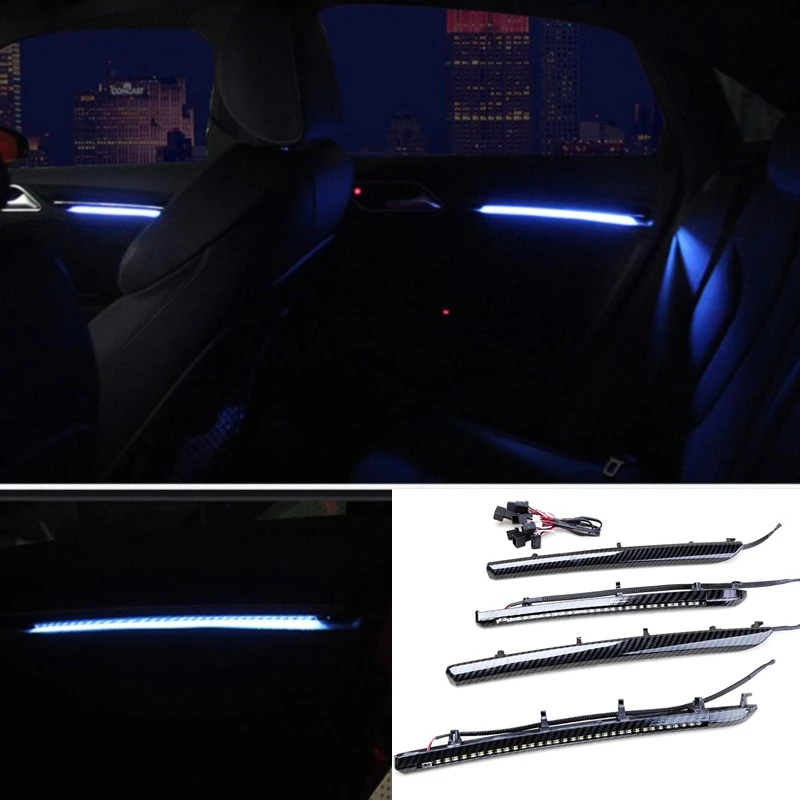 New Car Doors Interior LED Atmosphere Lights Carbon Fiber Style For A3 8V
