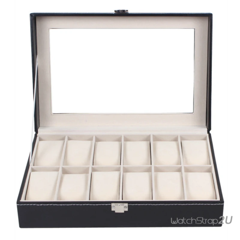 

High Quality Watch Storage Box PU Leather Display Case Jewelry Organizer Convenient Black 12 Slots