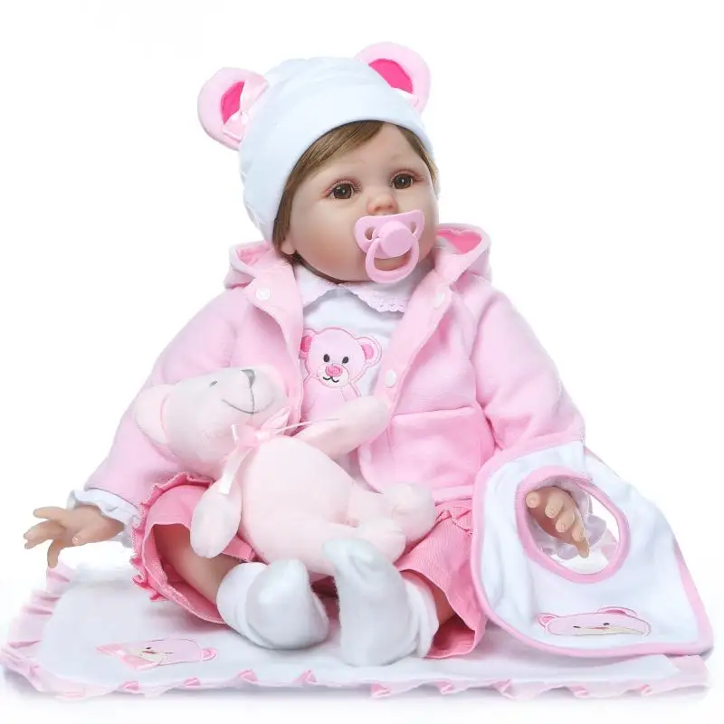 

55cm Silicone bebes Reborn Baby Doll Toys With mini Bear Accessories sweet Princess Dolls Lovely Birthday Gift Girls paly toy