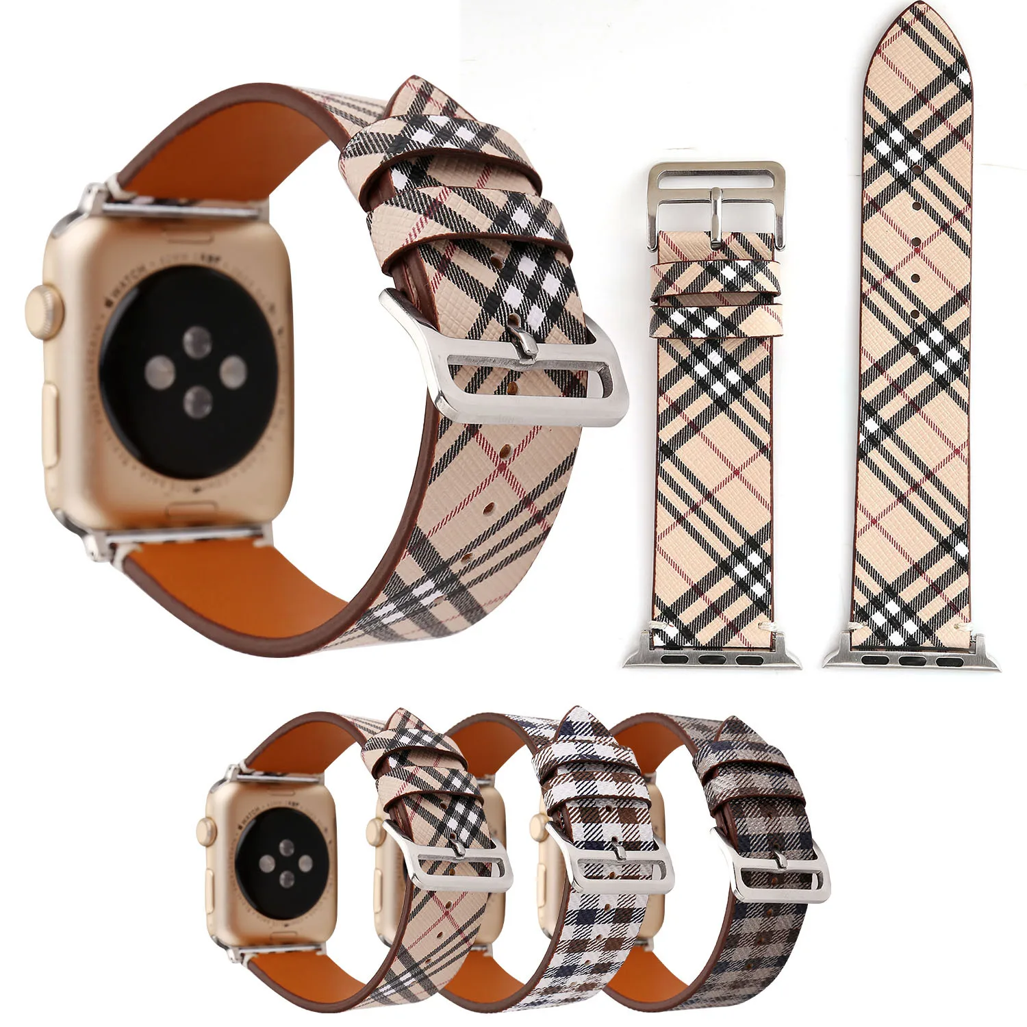 2018 New Fashion Plaid Genuine Leather Watch Band Strap Suit For Apple