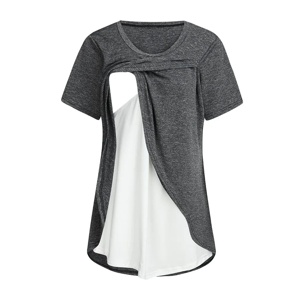 vetement femme женщина беременных топы для беременных и блузки короткий рукав удобные слоистых кормящих топ футболка для грудного вскармливания