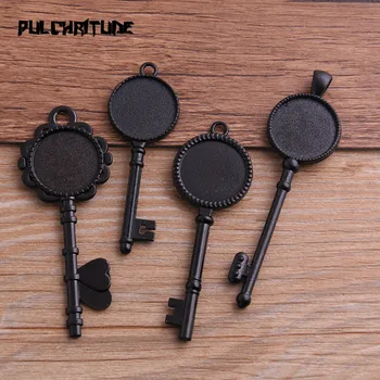 

2pcs 20mm Inner Size Black Plated 4 Style Key Cabochon Base Setting Charms Pendant Necklace Findings P6588