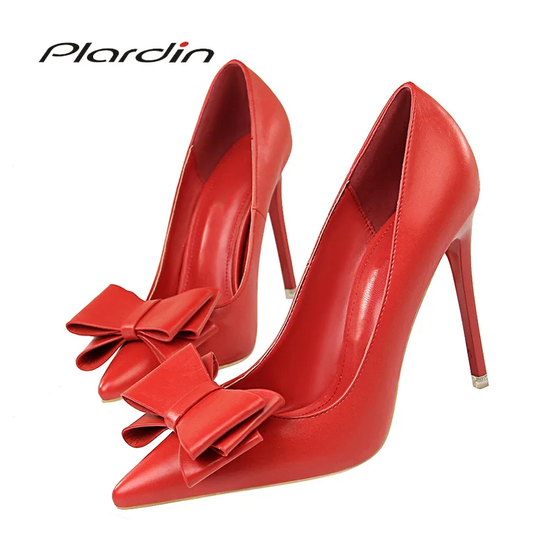 

Plardin New Thin High Heel Pumps Spring Sweet Summer Women High Heels Shallow Butterfly-knot Woman Party Wedding Ladies Shoes