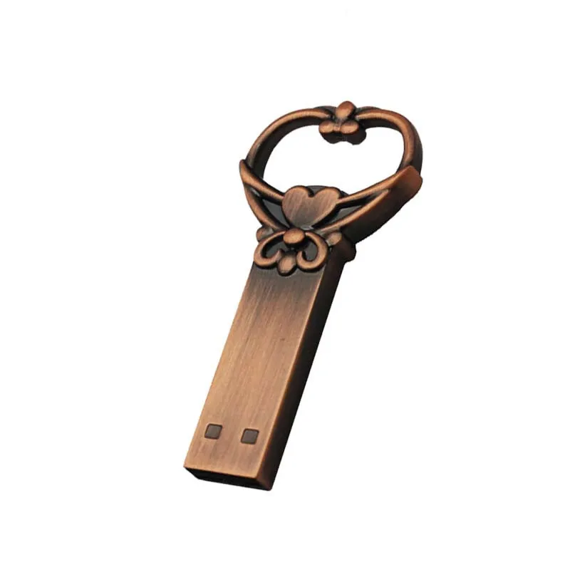 Металлический usb флеш накопитель с сердечком медный love pendrive 4 ГБ 8 16 32 ручка карта