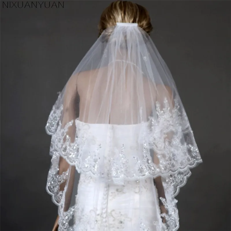 

NIXUANYUAN Bridal 2019 Cheap Wholsale Two Layears White Ivory Wedding Veil Bridal Veil Short Tulle Veils Wedding Accessories