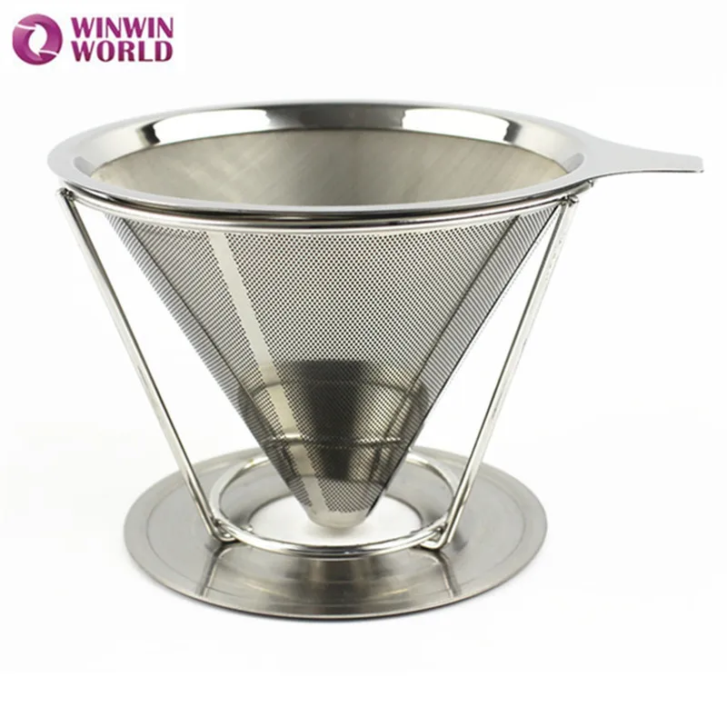  2Cup New arrival Paperless Pour Over Coffee Dripper Stainless Steel Reusable Coffee Filter with holder without silicone WW-FE072 