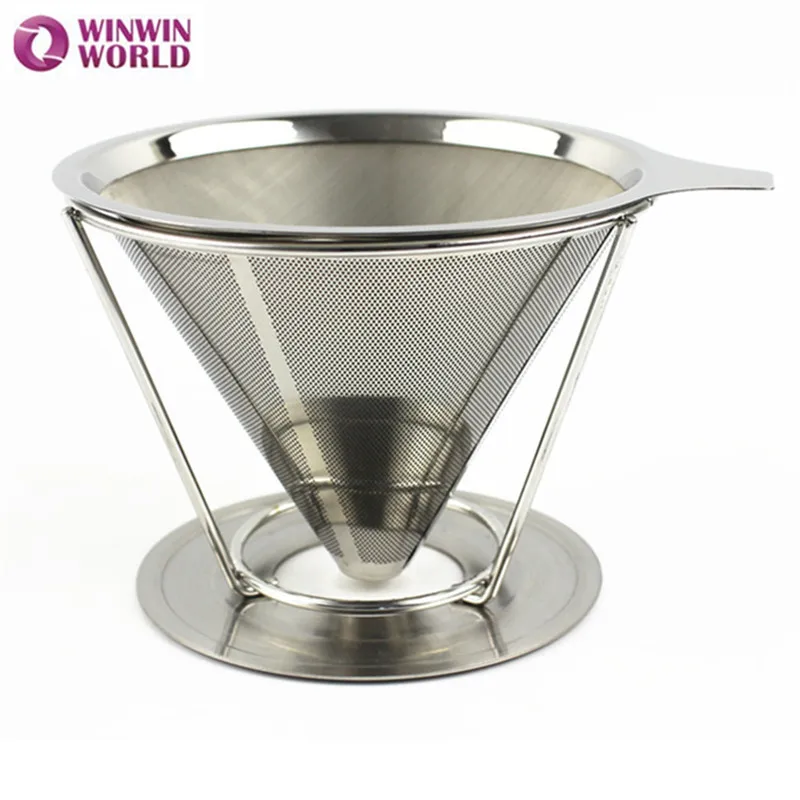 2Cup New arrival Paperless Pour Over Coffee Dripper Stainless Steel Reusable Coffee Filter with holder without silicone WW-FE072