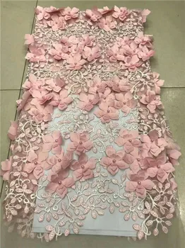 

Sky blue Gorgeous Floral french lace top grade African net lace tulle fabric with 3D Appliques beads 5 yards/PC 2018 black