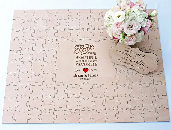 

personalized initials date rustic puzzle wedding guest books Alternative Wooden guestbooks Reception party favors decorations