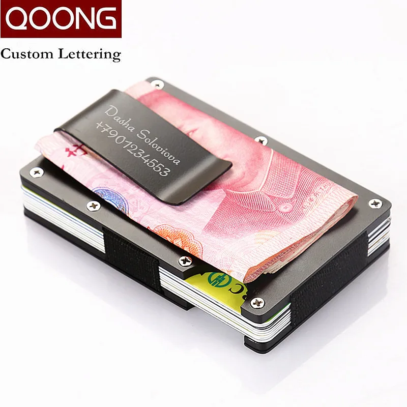 

QOONG RFID Anti-chief Slim Metal Credit Card Holder Travel Mini Wallet For Men Women Cardholder Porte Carte Male Wallet KH1-016