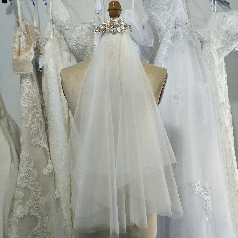 

Free Shipping Short Vintage velos de novia Bridal Veils Wedding Accessories 2019 Headwear with pearl beads