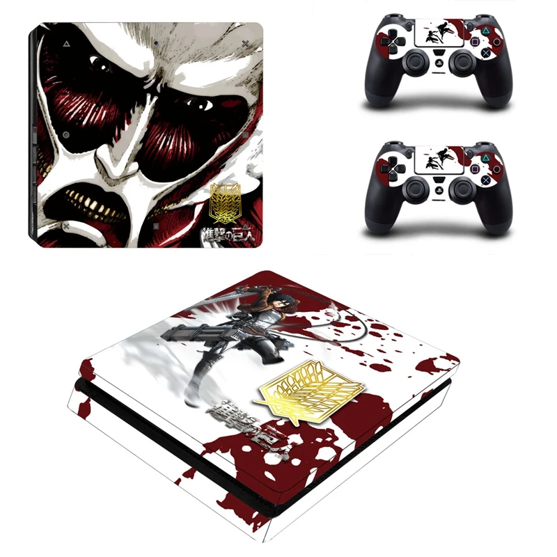 

Shingeki no Kyojin Attack On Titan Style Skin Sticker Cover For Playstation 4 Slim PS4 Slim Console and Decals Of 2 Controllers