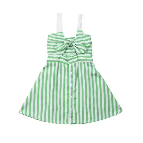 

Summer Toddler Baby Girl Kid Party Dress Front Bow Sundress Clothes Age 2-6Y Striped Green Kids Girls Dresses