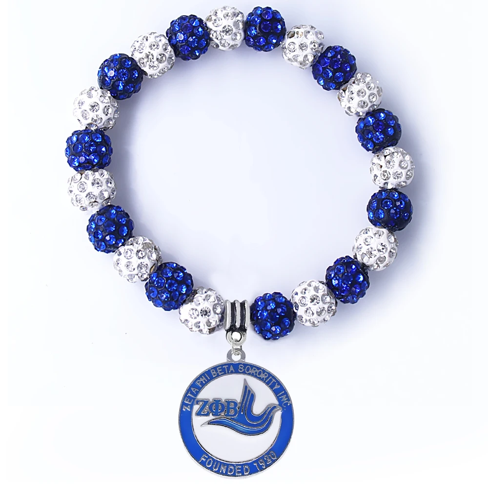 Модный греческое общество ZETA PHI BETA sorority бейдж Щит Подвеска Браслет Шамбала бусины