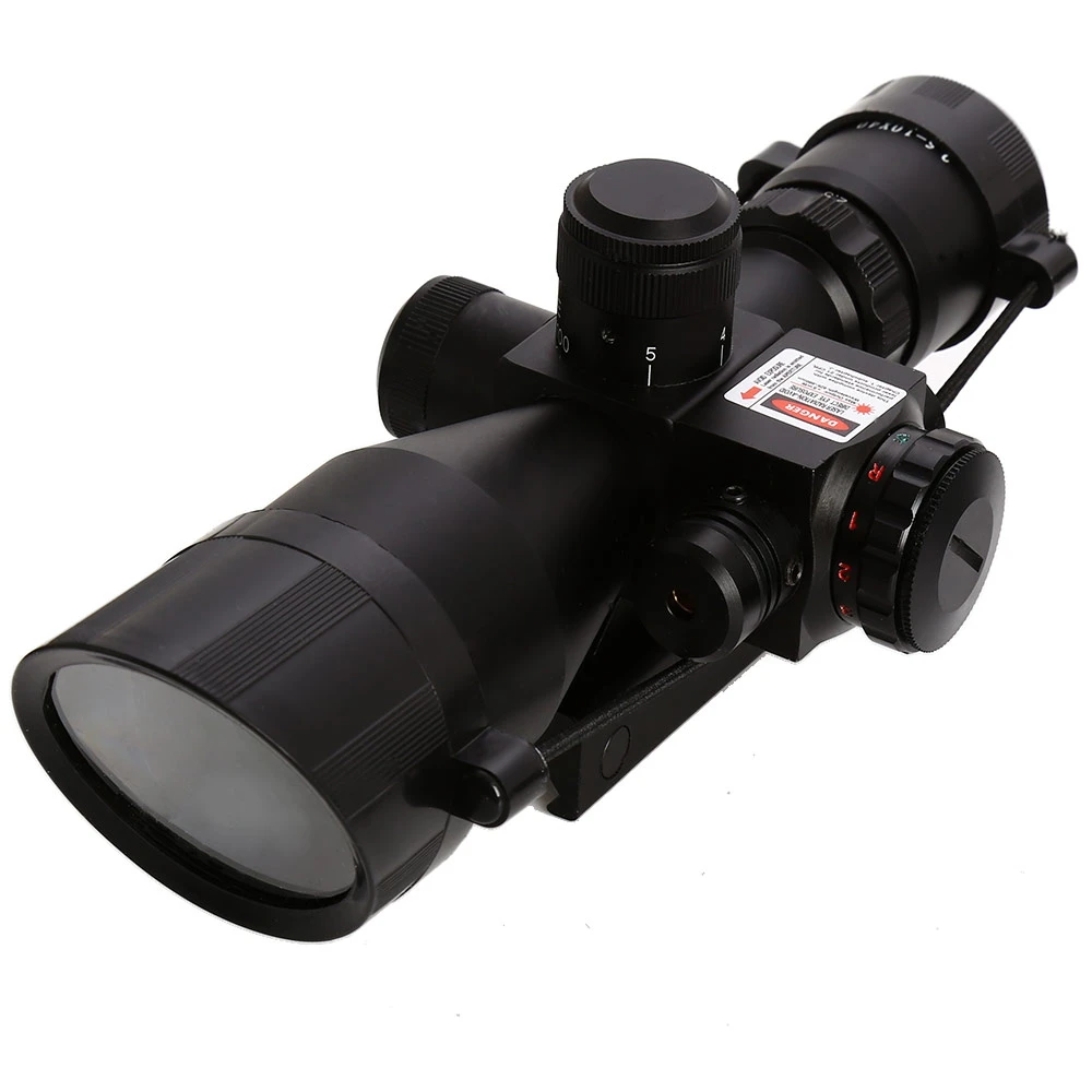 

2.5 - 10 x 40 Hunting Tactical Rifle Scope With Red Laser Optic Sight Dual Illuminated Mil-dot W/Rail Mount Telescope Riflescope